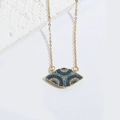 Golden choker necklace with Bohemian style blue evil eye pendant on white stone - Oval (Gold)