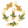 Gold plated cactus pendants with micro-pave green zircon crystals for jewelry - Cactus Model B / Gold (Green Zircon)