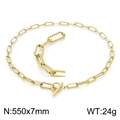 Golden hip hop chain necklace with twisted rectangular links and toggle clasp, 550x7mm - Gold Necklace (55cm)