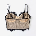Reggiseno sexy in pizzo nero con fodera in rete beige e spalline sottili regolabili - XL (Adatto 85ABC) / Nero/Nudo (Maglione)