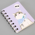 Detail of A7 spiral notebook featuring a cute lavender cartoon cat cover design - Cat-Purple