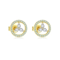 Elegant 925 sterling silver gold-plated ear studs with light blue and clear zircon petals - Gold Blue Zircon Clover