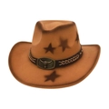 Gradient brown western cowboy hat with star patterns and bull head buckle details - One Size / Camel (Rice Rope Bull Head)