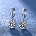 Classic S925 silver stud earrings with large round moissanite and halo stones - A Pair Of White Gold Leds-165