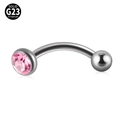 G23 titanium curved eyebrow ring with internal thread and a pink zircon stone - Rose Red