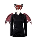 Front view of adult dragon mask and wings set in vibrant red for Halloween party - Red Devil Set