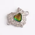 Silver-plated heart connector with green-yellow gradient enamel and hammer texture - Lava Heart Green Silver