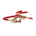 Gold-plated star bracelet with red and white zircons on a vibrant red woven cord - Five-pointed Star + Red Rope / Gold/Red
