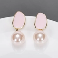 Klassische S925 Silbernadel Perlenohrringe mit rosa Emaille und Kunstperlen - 16mm / Rosa