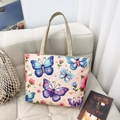 Ethnic canvas tote bag featuring colorful butterfly prints and durable hemp handles - Style 9
