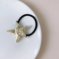 Punk style starfish hair tie with gold alloy texture and elastic black rubber band - FA2713 Gold Wrinkle Starfish