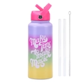 Purple gradient 1L insulated sports bottle with carry handle, straws and cleaning brush - Taro Purple Style 14A