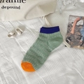 Chaussettes femme en maille filet de style color-block vert et violet pour l'été - Taille unique / Court/Polyester Coton / Vert/Bloc de Couleur