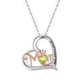 Silver and rose gold heart crown necklace with green gemstone and Mom engraving - Peridot White Gold Plated, Approx. 2.8g