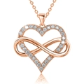 Elegant rose gold heart and infinity symbol necklace pendant with sparkling clear zircon - Necklace (With Cross Chain) / Rose Gold / 40+5cm