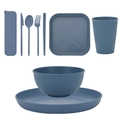 Blue wheat straw dinnerware set including plate, bowl, cup and portable cutlery - Blue 9pcs Set