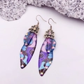 Elegant purple and blue gradient butterfly wing earrings with sparkling rhinestones - Blue Painted Rhinestone-Bronze