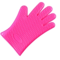 Pink silicone oven glove with textured heart pattern for heat resistance and grip - Rose Red 130g (1pc)