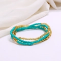 Detail of colorful turquoise and amber beaded waist chain on white fabric backdrop - #23(Turquoise Amber)