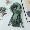 Elegant green cashmere feel scarf with fringe tassel detail on a minimalist desk - 200*68CM / Cyan Green