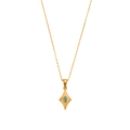 Elegante goldene Halskette mit geometrischem Rautenanhänger und einem grünen Edelstein - Gold-Blau