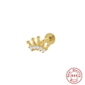 Detailed macro view of 925 sterling silver gold crown cartilage stud with sparkling zircons - Single Gold-Crown Design
