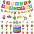 Mexican Fiesta Happy Birthday party set with banner, swirls and colorful cake toppers - Mexican Fiesta Combined Set Series 5