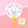 DIY children's coloring paper fan featuring an astronaut and outer space theme pattern - Astronaut Style