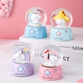 Cartoon bunny crystal ball with star lights and cloud base in blue, purple and pink - Rainbow Cartoon Rabbit / 65# Light + Snow