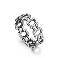 Anello moto catena pneumatico retrò argento in acciaio inox punk con design traforato - Stile Cavo a Maglie di Catena a Livelli(KR101546-KFC) / US 10