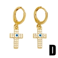 Golden huggie hoop earrings with crystal cross charms and blue evil eye detail - Cross Evil Eye Style (D)