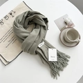Soft light green cashmere feel scarf with tassel and embroidered moment text - Pale Grey