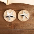Due ciondoli a stella 3D argentati per decorazioni natalizie su legno rustico - Stella Doppia Faccia 5cm / 2 Pezzi/Set / Argento
