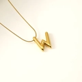Polished gold 3D balloon style letter W pendant on a delicate snake chain necklace - Letter W (S-P062-W)