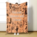 Dettaglio della coperta di flanella per Halloween con disegni a inchiostro di zucche e teschi - Stile 4-Disegnato a Mano Arancione Nero / 70*100CM