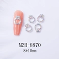 Détail de bijoux d'ongles cœur creux 8x10mm avec strass AB sur base en alliage argent - Anneau Coeur en Strass AB Argenté (8870)