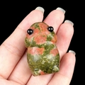 Handcrafted red and green natural stone frog figurine with smooth polished finish - Unakite
