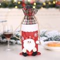 Christmas Santa Claus wine bottle cover in red burlap and festive plaid with drawstrings - Style A Santa (H-JT201)