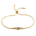 Bracelet ajustable en chaîne serpent plaqué or 18K avec un zircon bleu profond rond - Or-Zircone Bleu Foncé