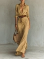 Elegantes khakifarbenes Wickelkleid mit Falten und dunkelbraunem Ledergürtel - XS / Oberteil Und Unterteil / Khaki