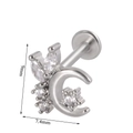 Silver crescent moon and star piercing stud with clear crystals and 9mm size marking - Crescent with Flower