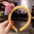 Cute plush rabbit headband for kids featuring pink bunny doll and ginger yellow teddy fleece - Rabbit Headband / Rose Pink