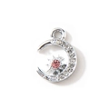 Pendentif lune et soleil argenté avec cristaux et une pierre centrale rose élégante - Argenté