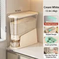 Creamy white 6kg automatic rice dispenser storage container with visual window - Small Press Rice Bucket / Cream
