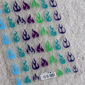 Vibrant 5D blue and purple flame nail art stickers shown on a soft plush background - TS-517 Poison Flame