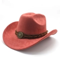Detail of western cowboy hat in brick red suede with star buckle and woven band - M (56-59cm) / Brick Red (Suede)