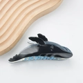 Ocean series black whale claw clip with white stripes and blue translucent wave teeth - D7-1-9 Black Whale