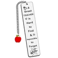 Silver stainless steel teacher bookmark with red apple charm and engraved quote - Red Apple/Teacher Quote