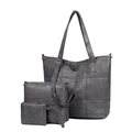 Three-piece dark grey PU leather handbag set including tote, crossbody bag and pouch - Dark Gray