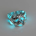 Chinese dragon luminous ring in silver finish with blue glow effect and open design - Antique Silver + Blue Green Glow